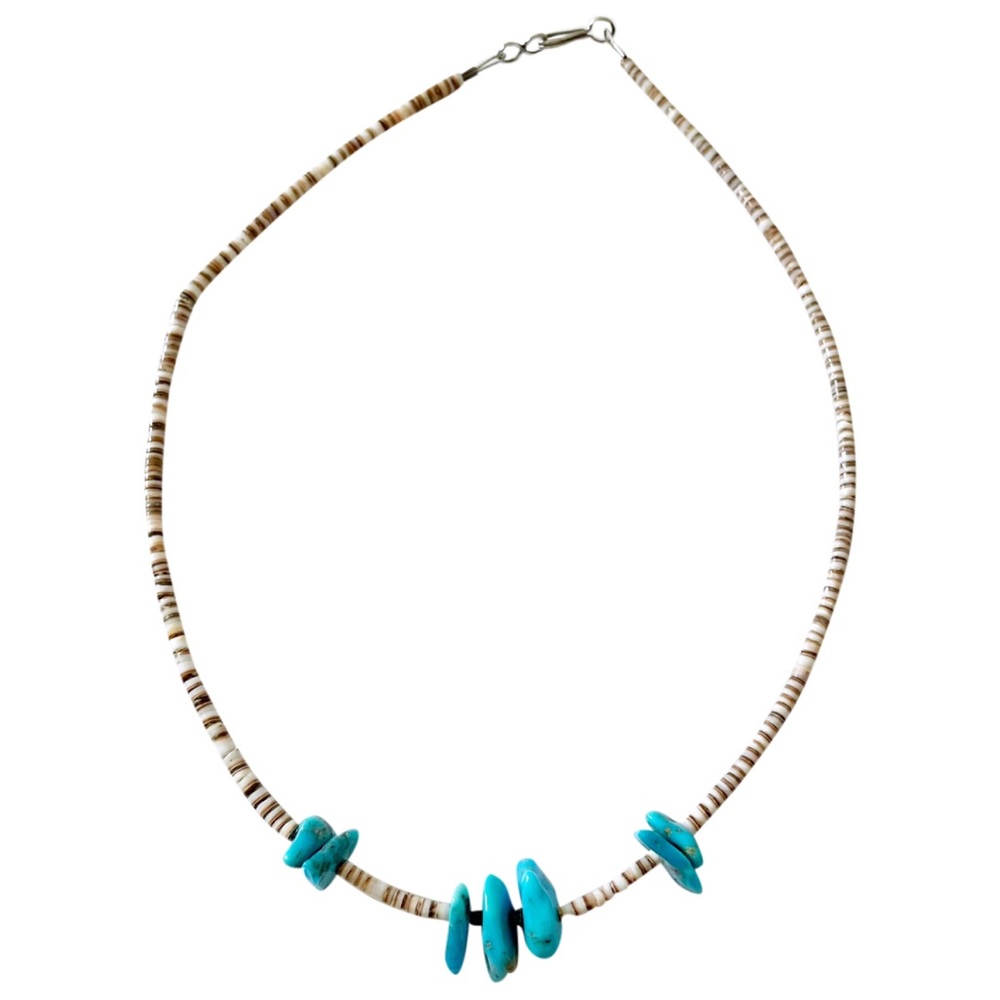 Turquoise and shell heishi bead vintage necklace
